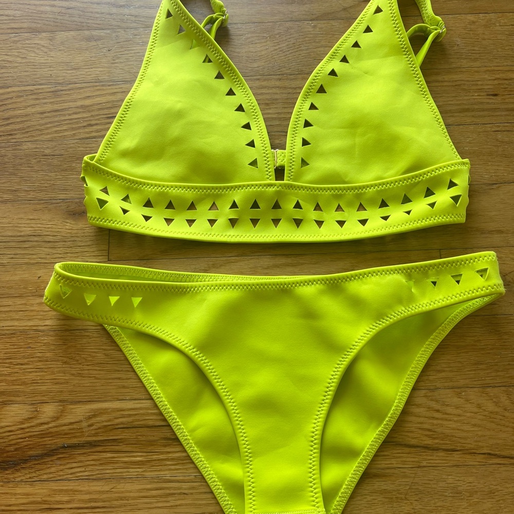 Neon Yellow Cutout Triangle Bikini Set